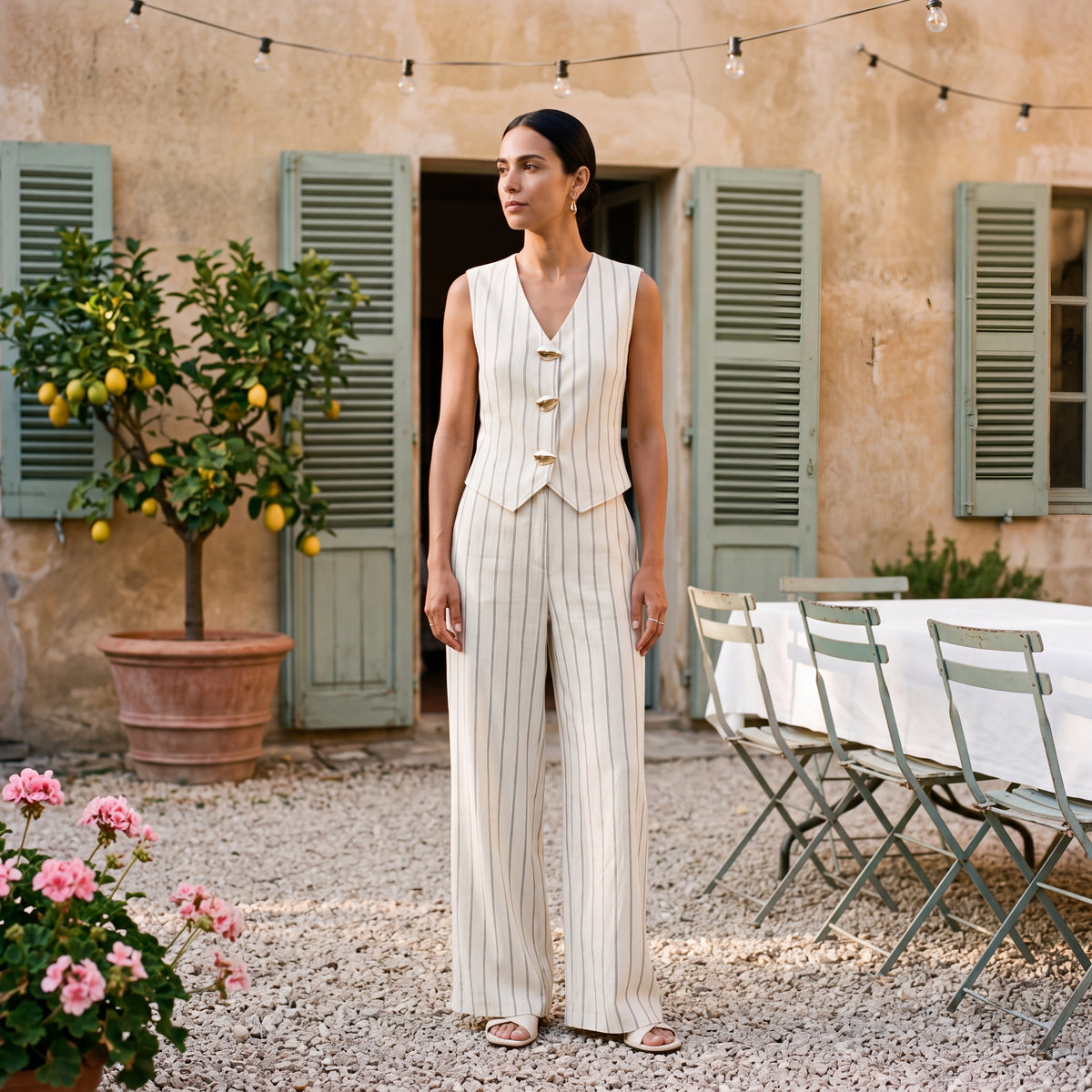 Chiara | Pinstripe Vest & Wide-Leg Trousers Set