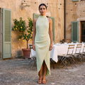 Celia – Midi Halter Effect Silhouette Sage Green Dress