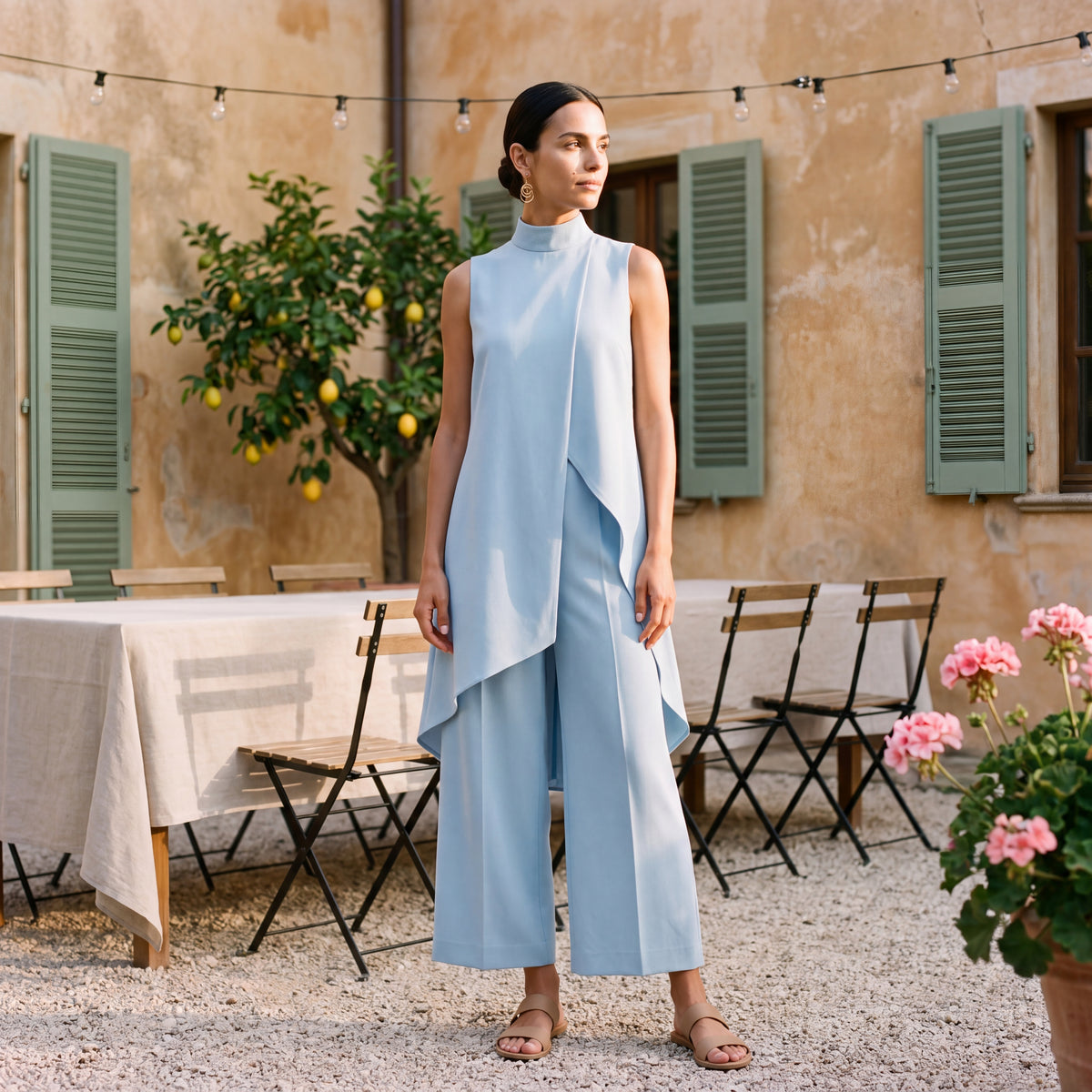Martina | Elegant Draped Top and Palazzo Pants Set