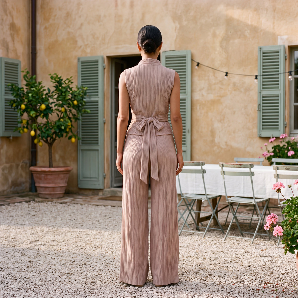 Light | Two-Piece Set Incrociato Top & Palazzo Trousers