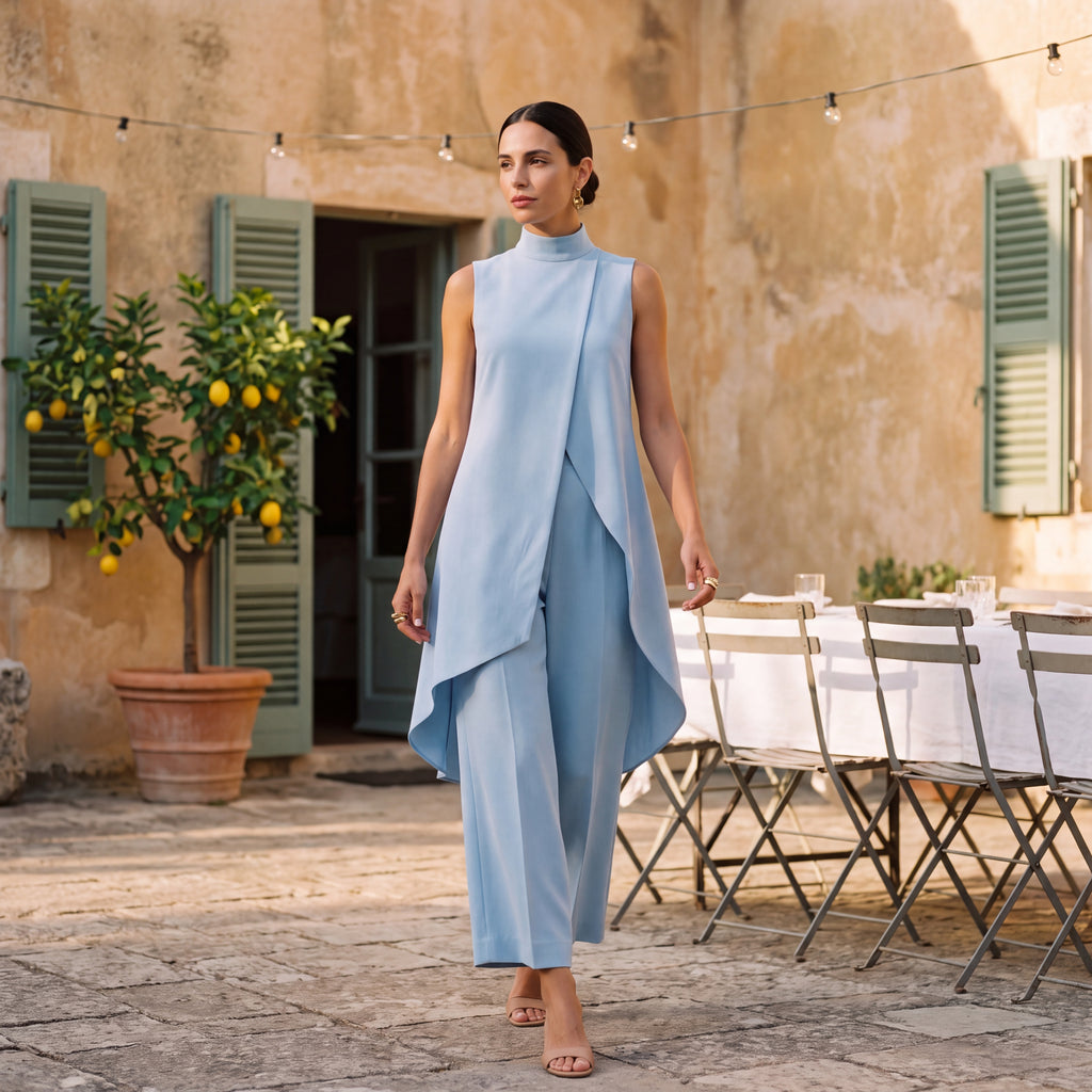 Martina | Two-Piece Set Elegant Draped Top & Palazzo Trousers