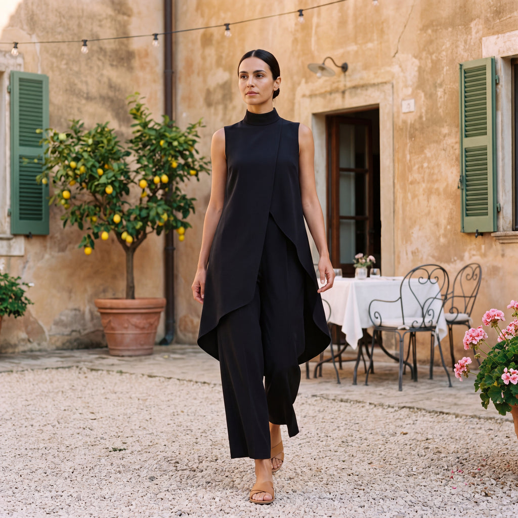 Martina | Two-Piece Set Elegant Draped Top & Palazzo Trousers