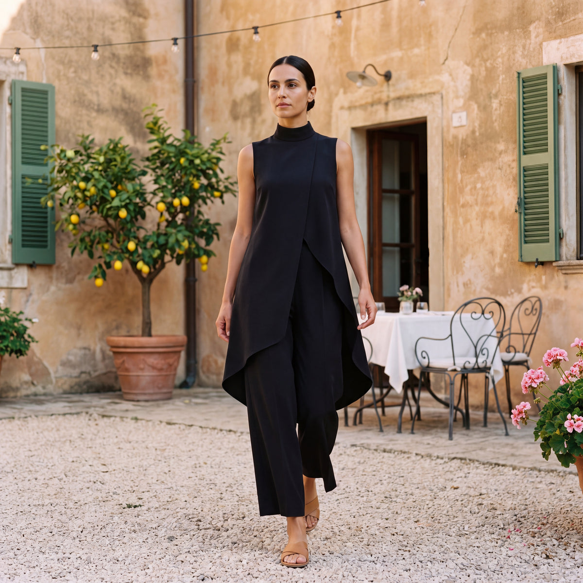 Martina | Two-Piece Set Elegant Draped Top & Palazzo Trousers