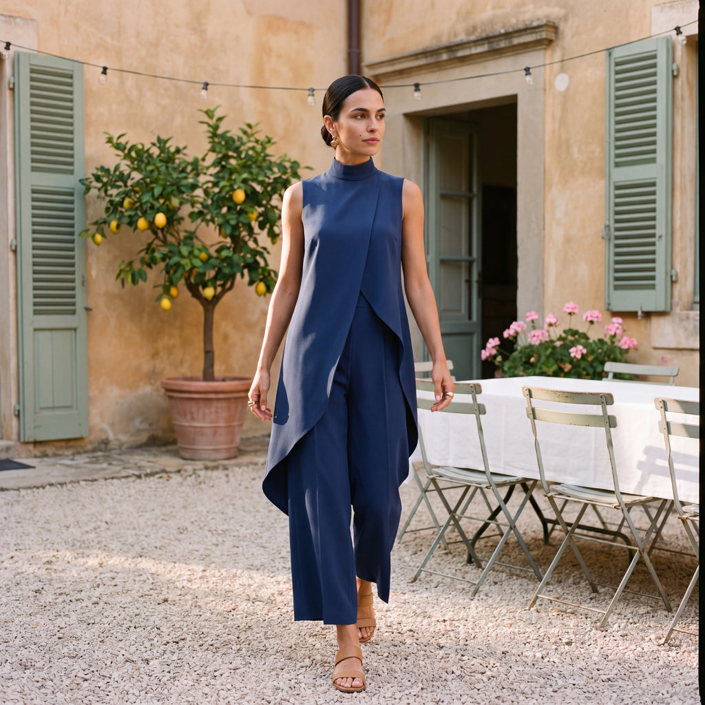 Martina | Two-Piece Set Elegant Draped Top & Palazzo Trousers