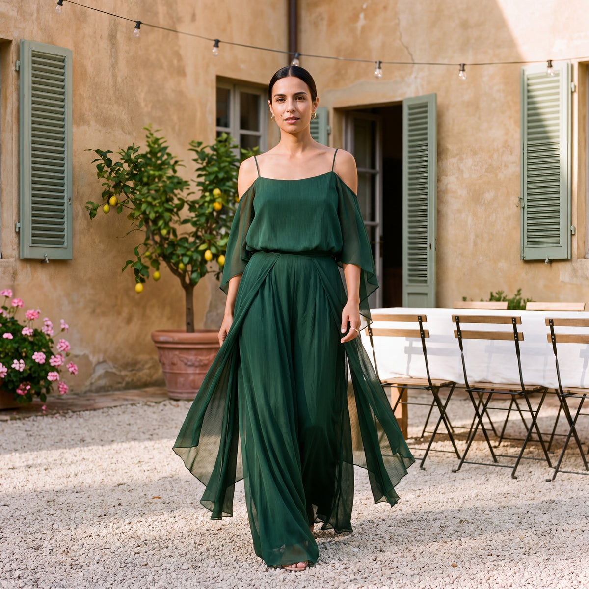 Sofia | Long Chiffon Dress with Off-Shoulder Neckline