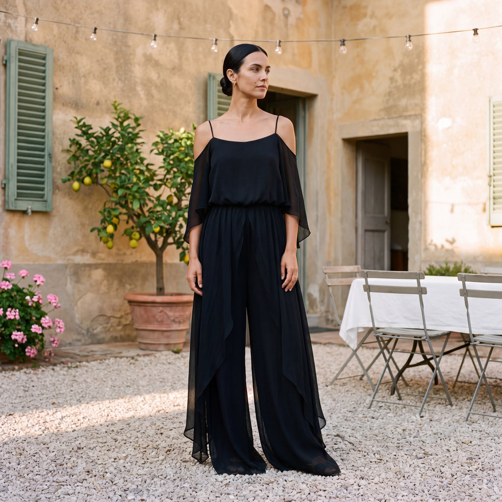 Sofia | Long Chiffon Dress with Off-Shoulder Neckline