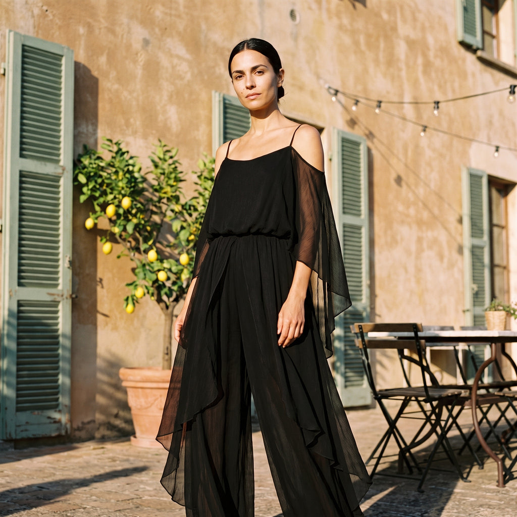 Sofia | Long Chiffon Dress with Off-Shoulder Neckline