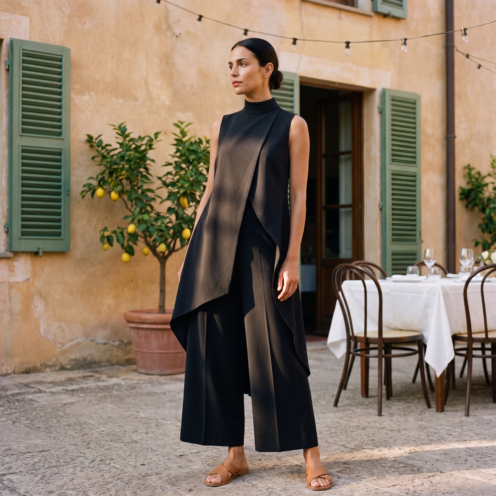 Martina | Two-Piece Set Elegant Draped Top & Palazzo Trousers