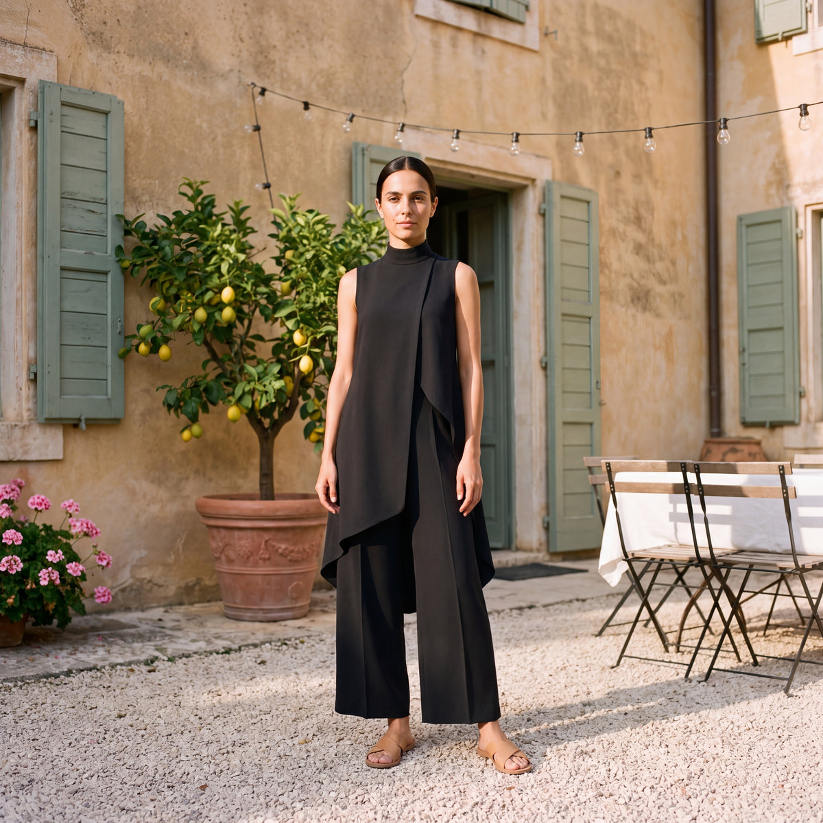 Martina | Two-Piece Set Elegant Draped Top & Palazzo Trousers