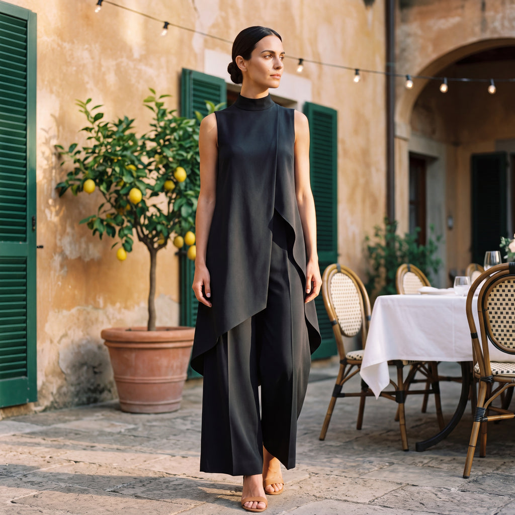 Martina | Two-Piece Set Elegant Draped Top & Palazzo Trousers