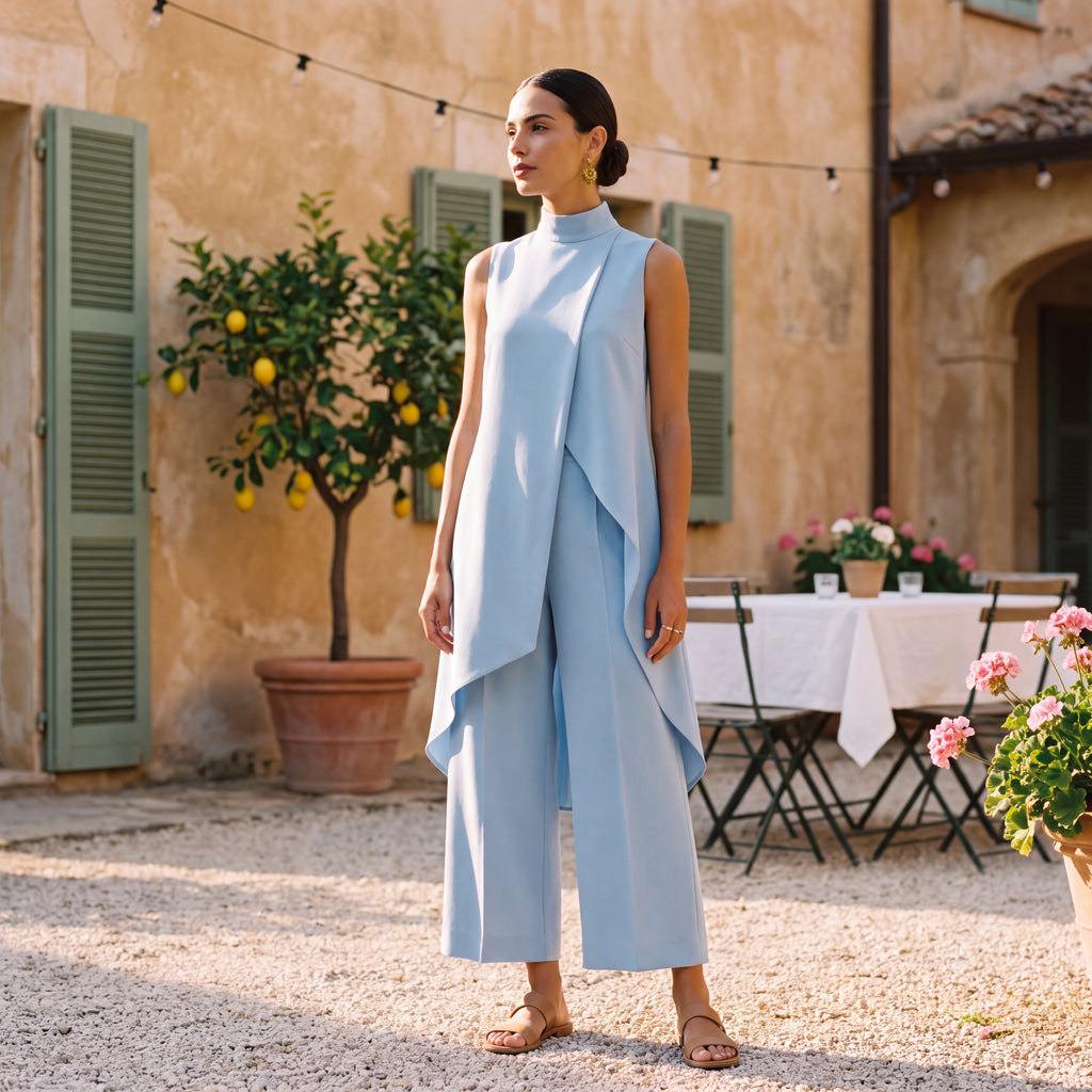 Martina | Two-Piece Set Elegant Draped Top & Palazzo Trousers