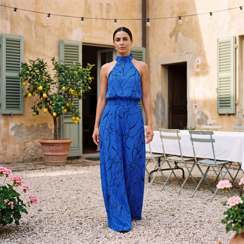 Ginevra | Halter Neck Jumpsuit with Palazzo Trousers