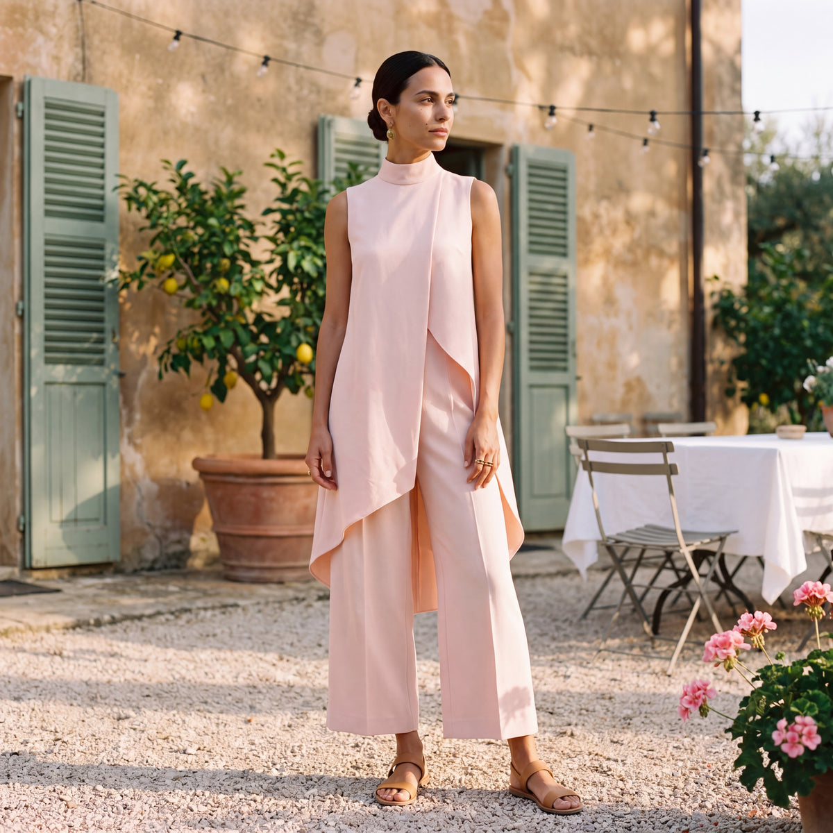 Martina | Two-Piece Set Elegant Draped Top & Palazzo Trousers