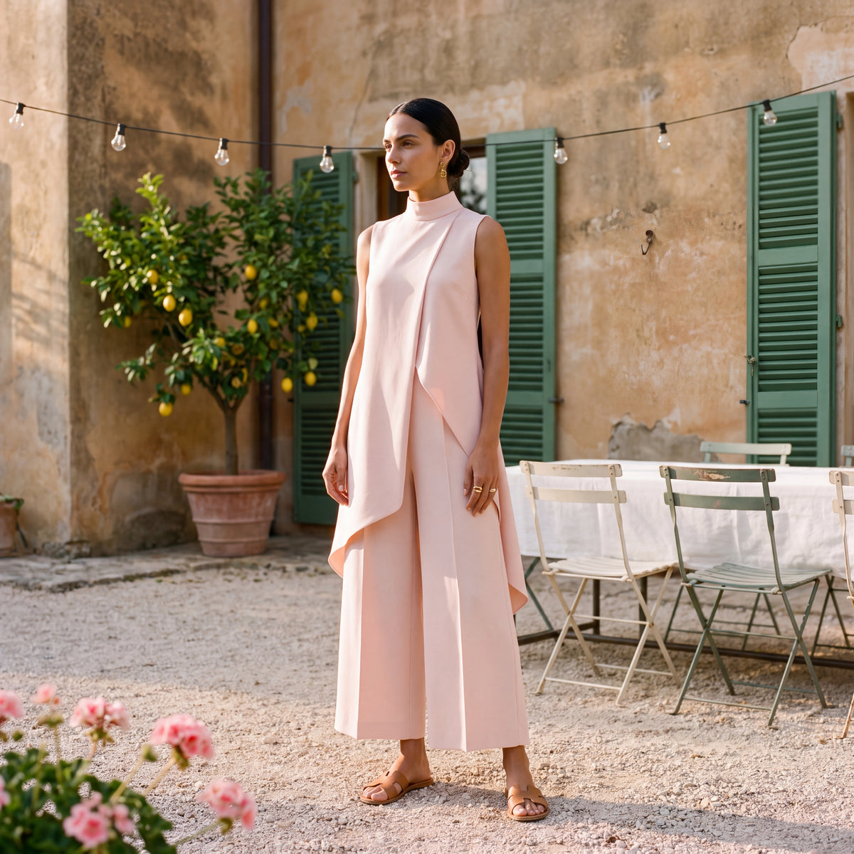 Martina | Two-Piece Set Elegant Draped Top & Palazzo Trousers