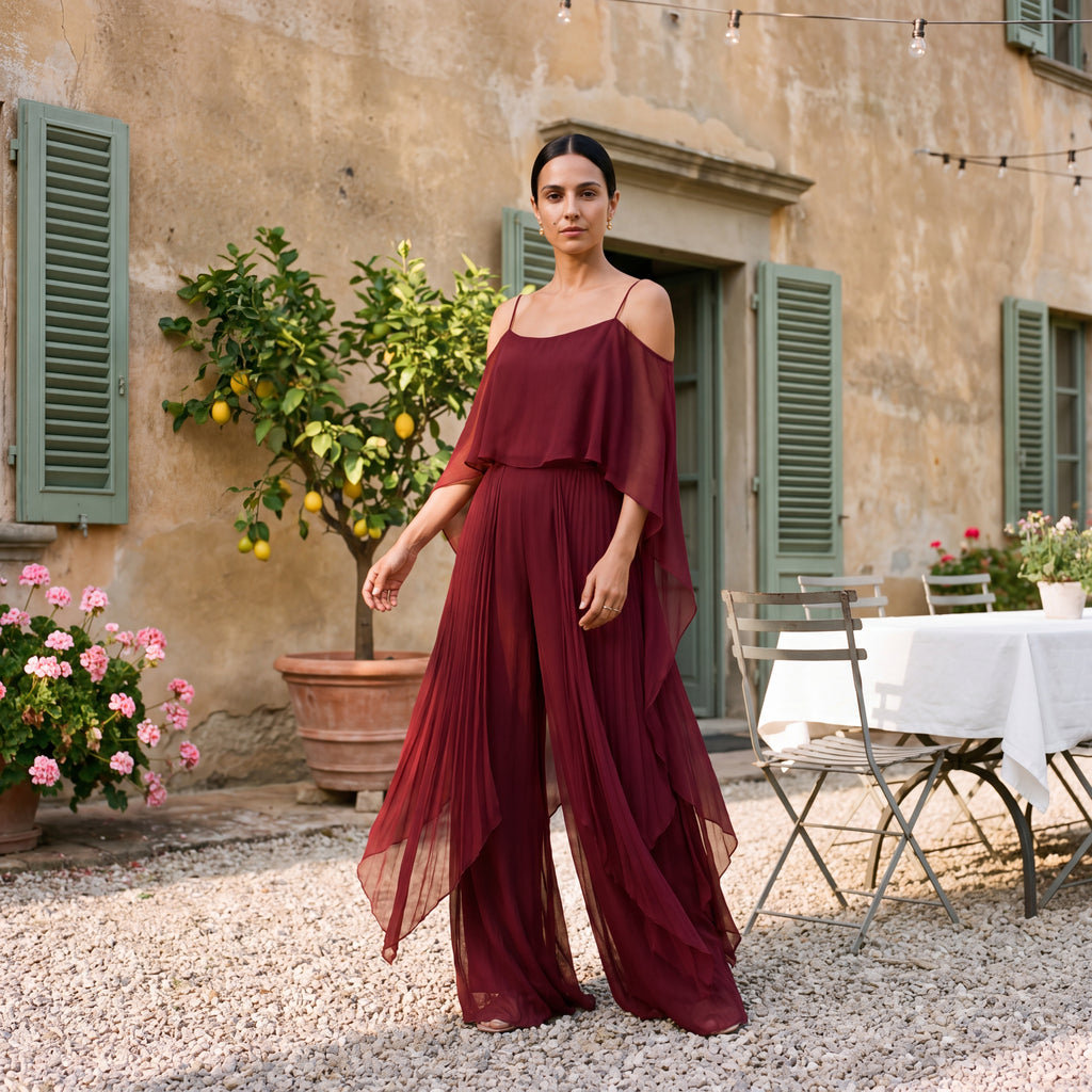 Sofia | Long Chiffon Dress with Off-Shoulder Neckline