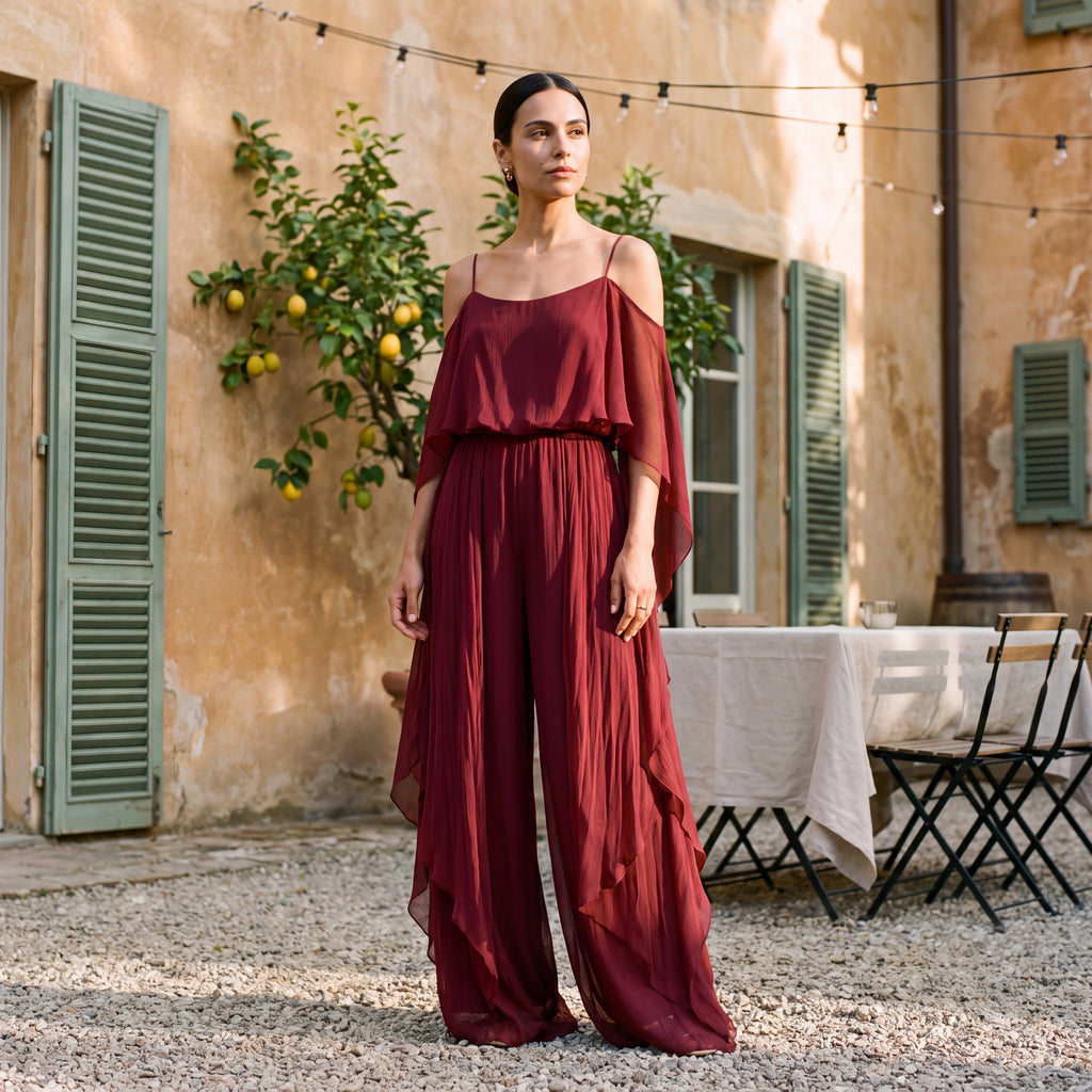 Sofia | Long Chiffon Dress with Off-Shoulder Neckline