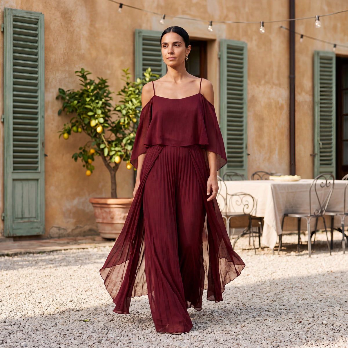 Sofia | Long Chiffon Dress with Off-Shoulder Neckline