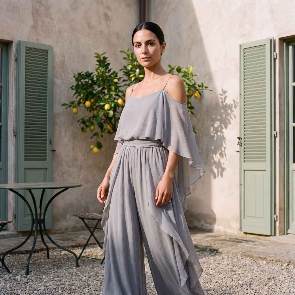 Sofia | Long Chiffon Dress with Off-Shoulder Neckline