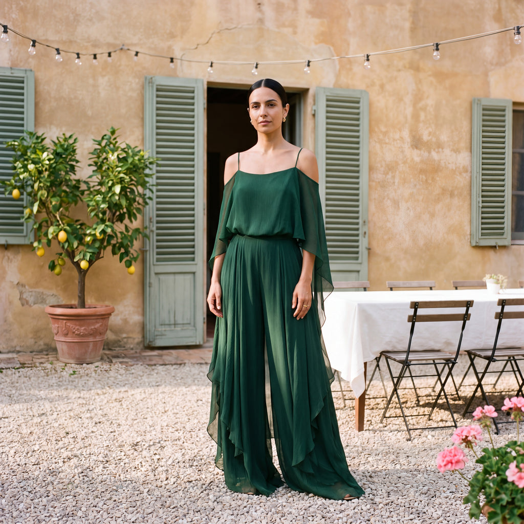 Sofia | Long Chiffon Dress with Off-Shoulder Neckline