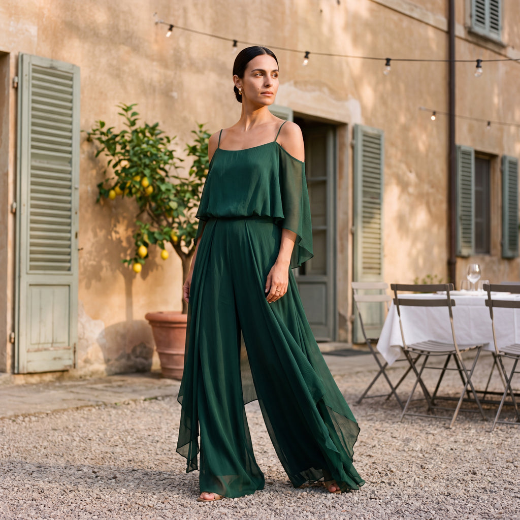 Sofia | Long Chiffon Dress with Off-Shoulder Neckline
