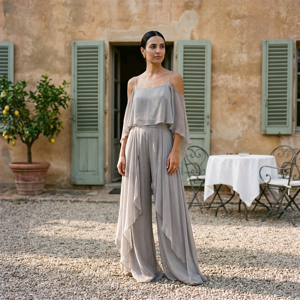 Sofia | Long Chiffon Dress with Off-Shoulder Neckline