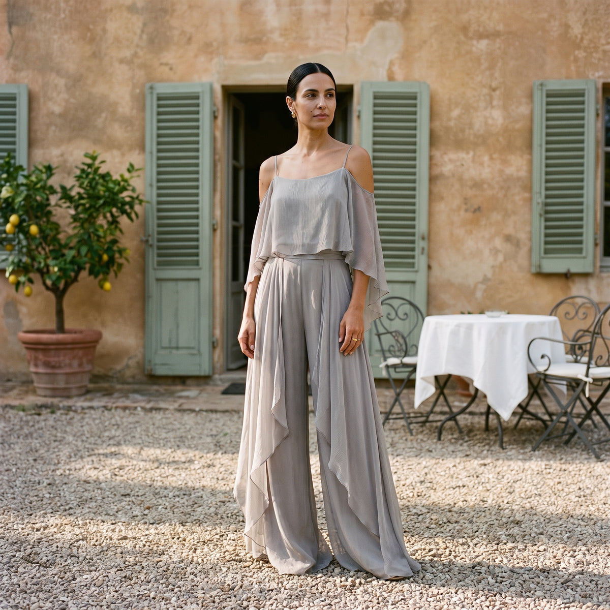 Sofia | Long Chiffon Dress with Off-Shoulder Neckline