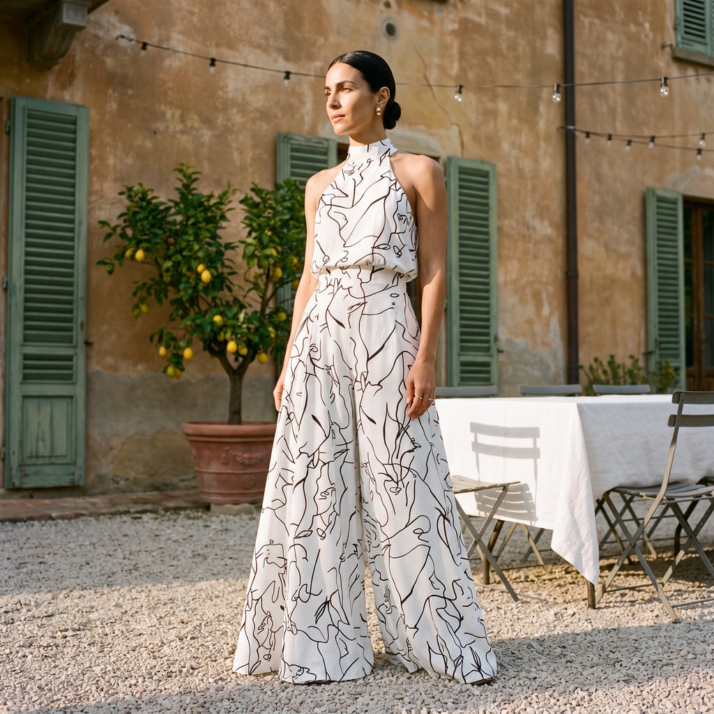 Ginevra | Halter Neck Jumpsuit with Palazzo Trousers