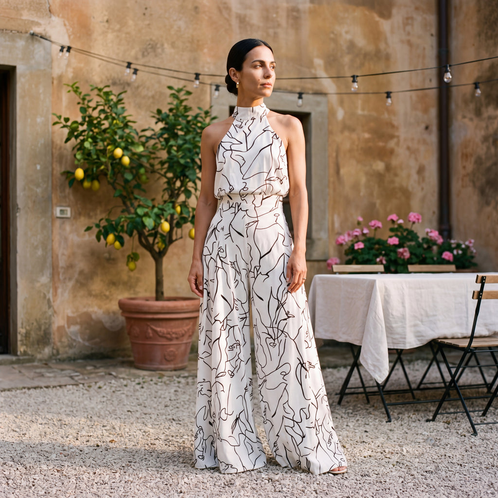Ginevra | Halter Neck Jumpsuit with Palazzo Trousers
