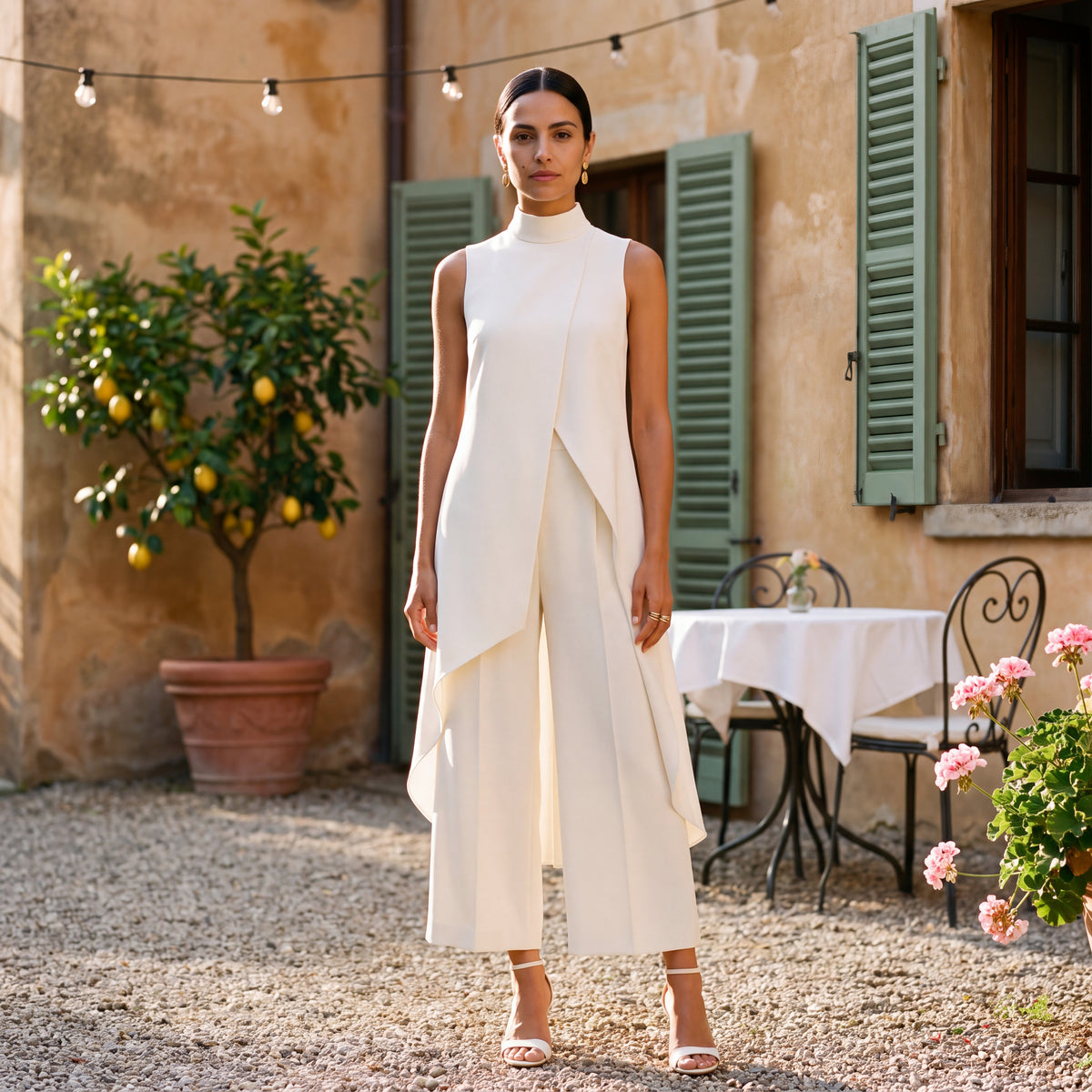 Martina | Elegant Draped Top and Palazzo Pants Set