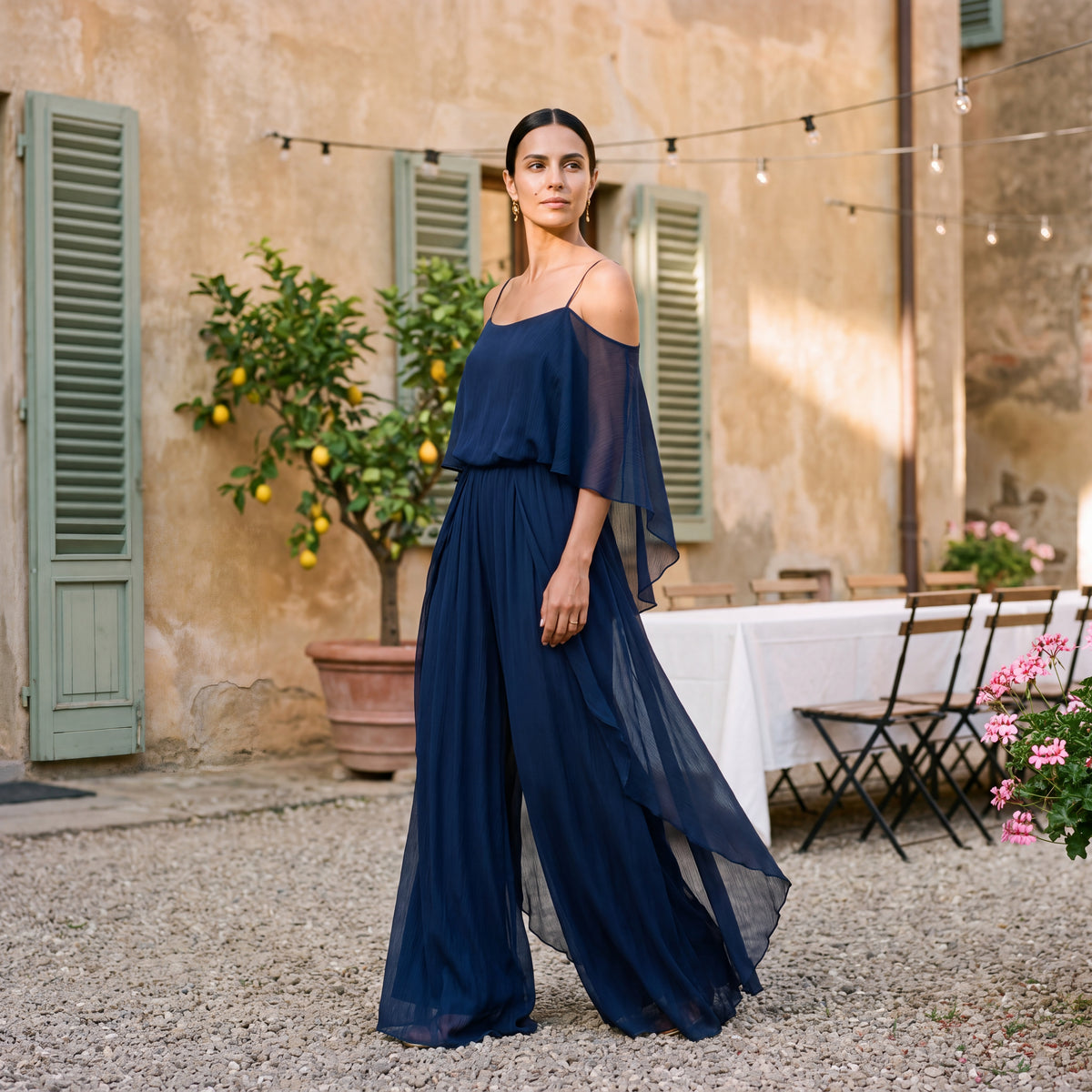Sofia | Long Chiffon Dress with Off-Shoulder Neckline