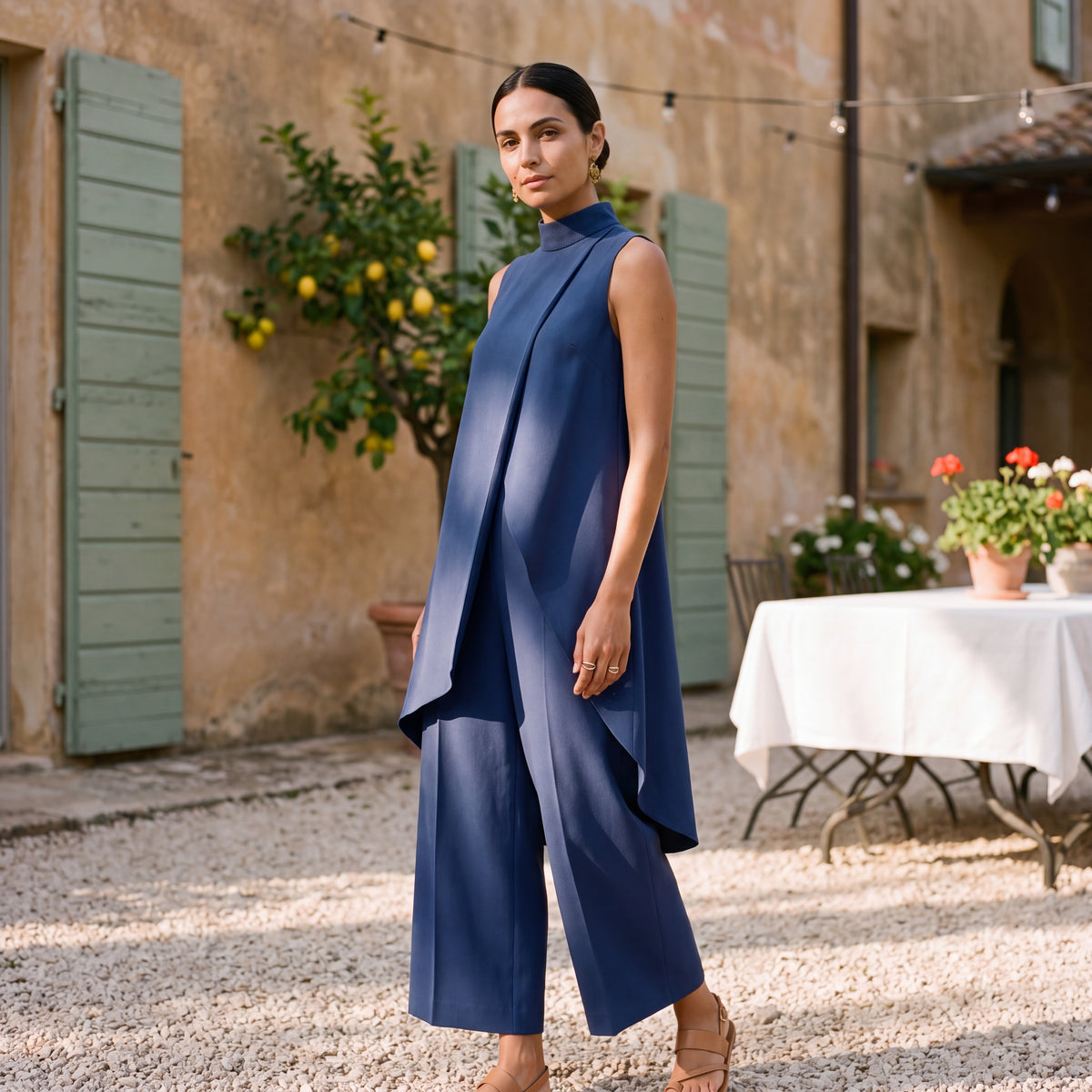 Martina | Elegant Draped Top and Palazzo Pants Set