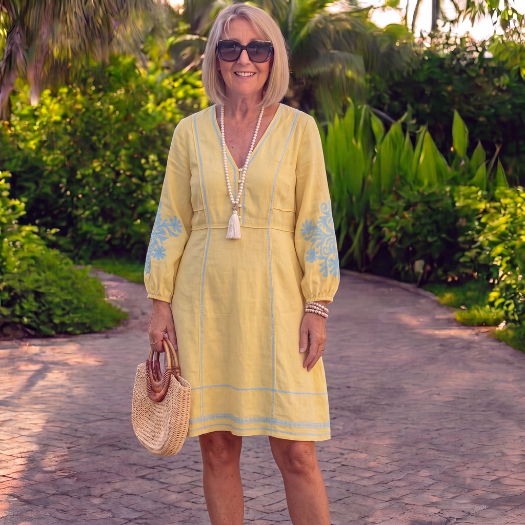Marianna | Pure Linen Dress with V-Neck & High Waist
