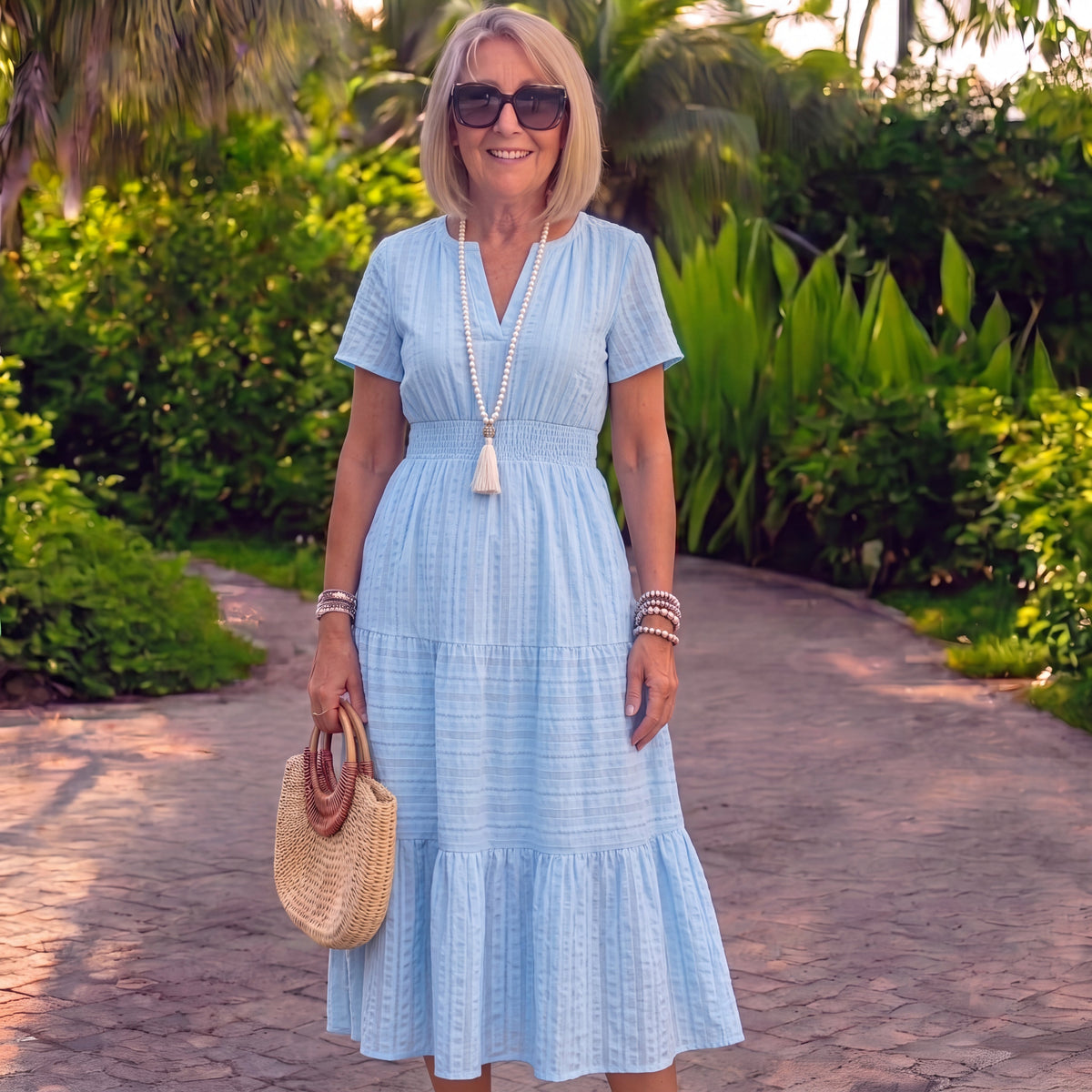 Anna Luisa- Long Cotton Dress with Waist Elastic