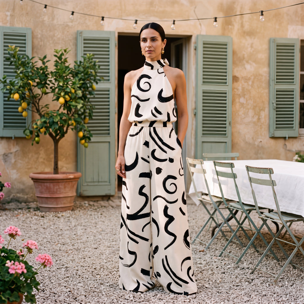 Ginevra | Halter Neck Jumpsuit with Palazzo Trousers