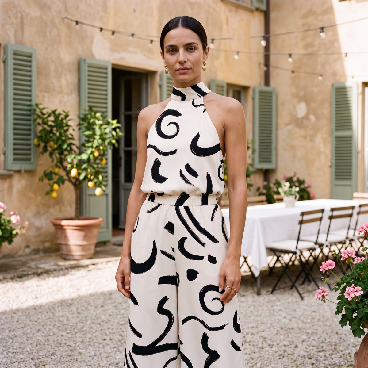 Ginevra | Halter Neck Jumpsuit with Palazzo Trousers