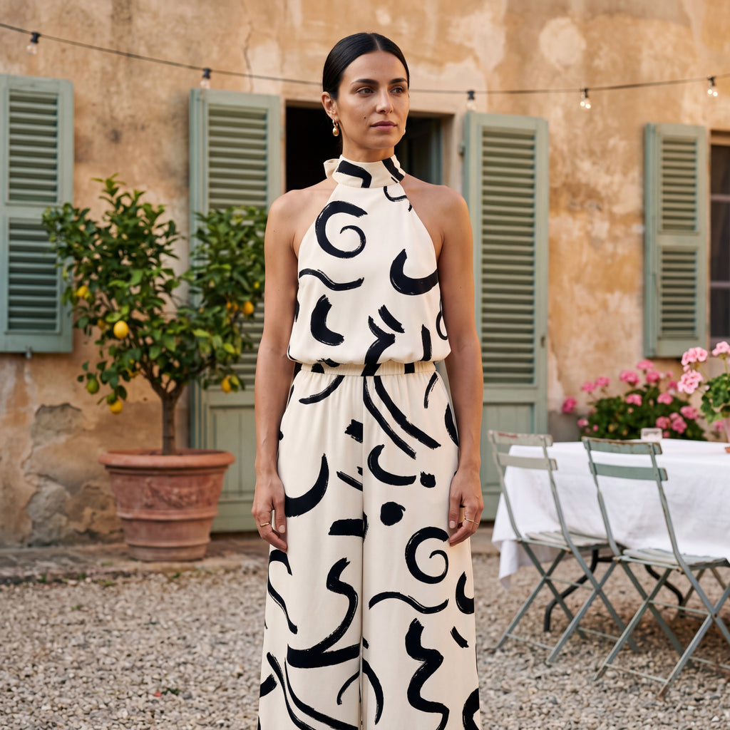 Ginevra | Halter Neck Jumpsuit with Palazzo Trousers