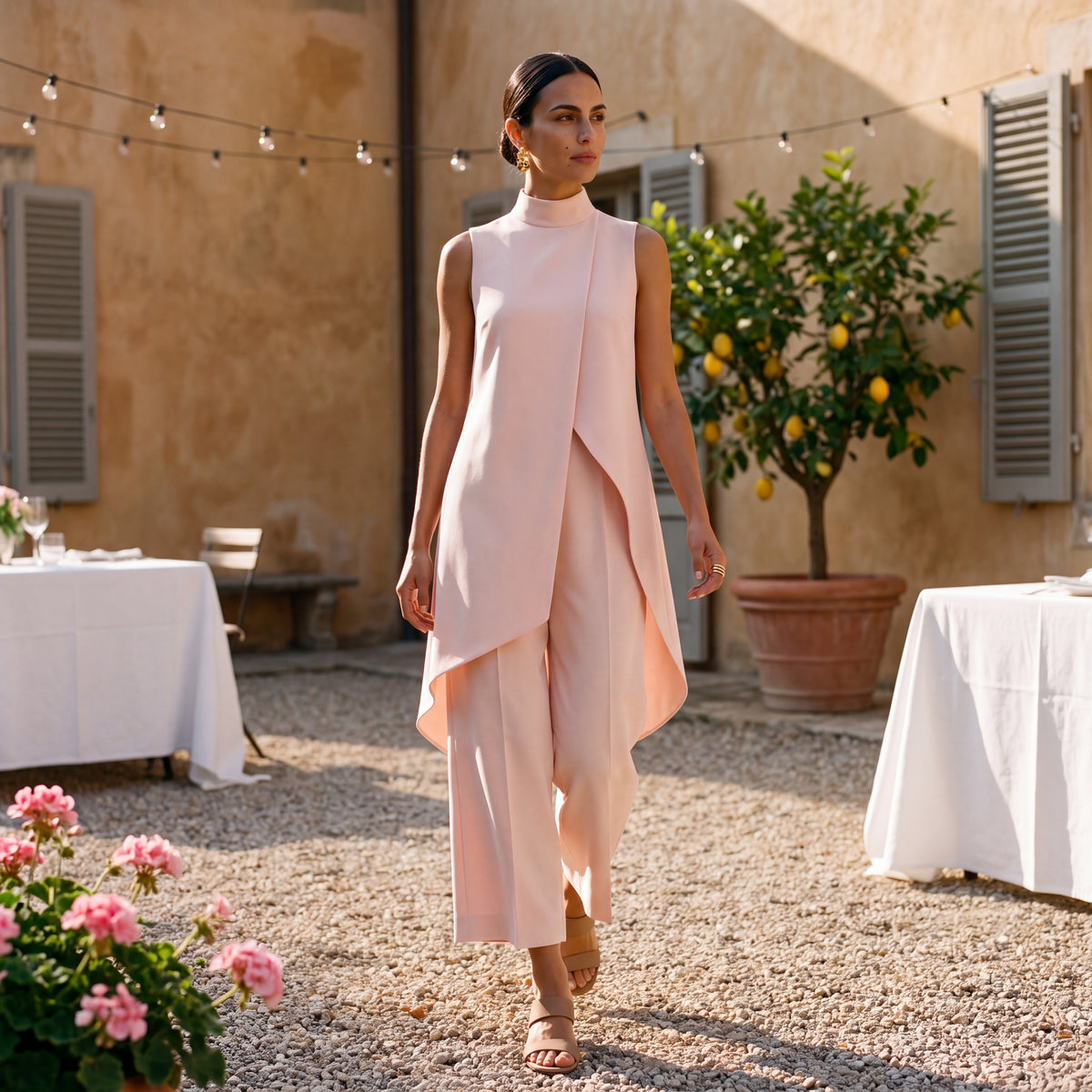 Martina | Elegant Draped Top and Palazzo Pants Set