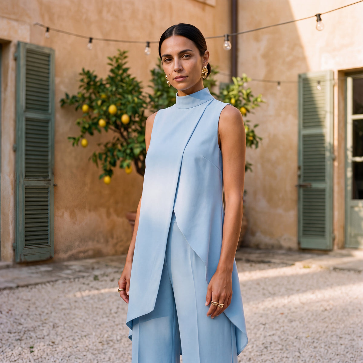 Martina | Two-Piece Set Elegant Draped Top & Palazzo Trousers
