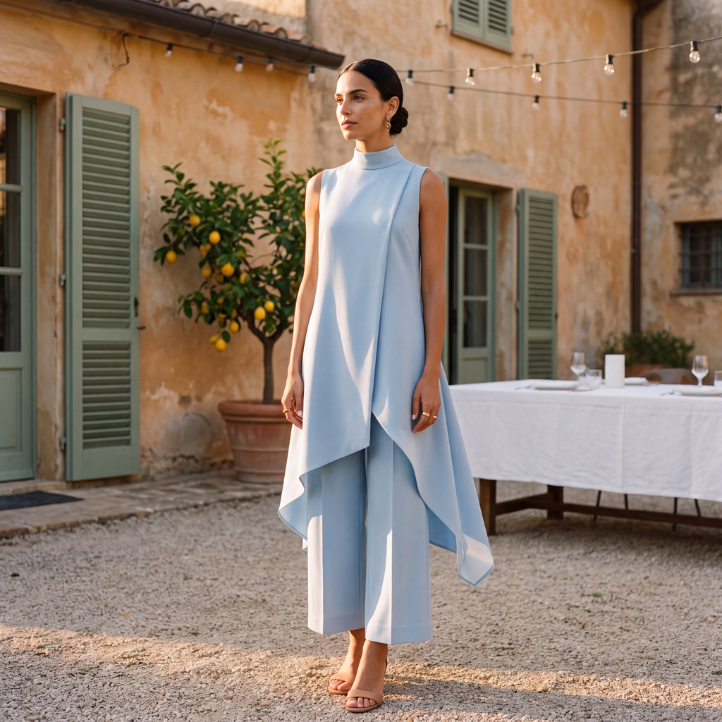 Martina | Two-Piece Set Elegant Draped Top & Palazzo Trousers