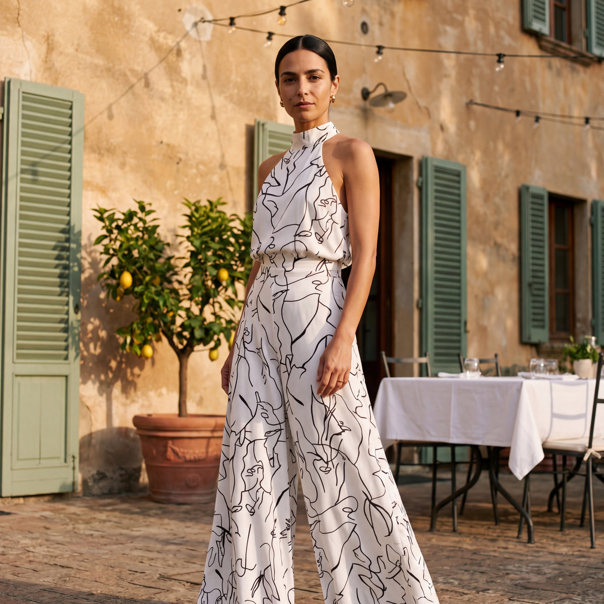 Ginevra | Elegant Neck Halter Jumpsuit & Palazzo Trousers