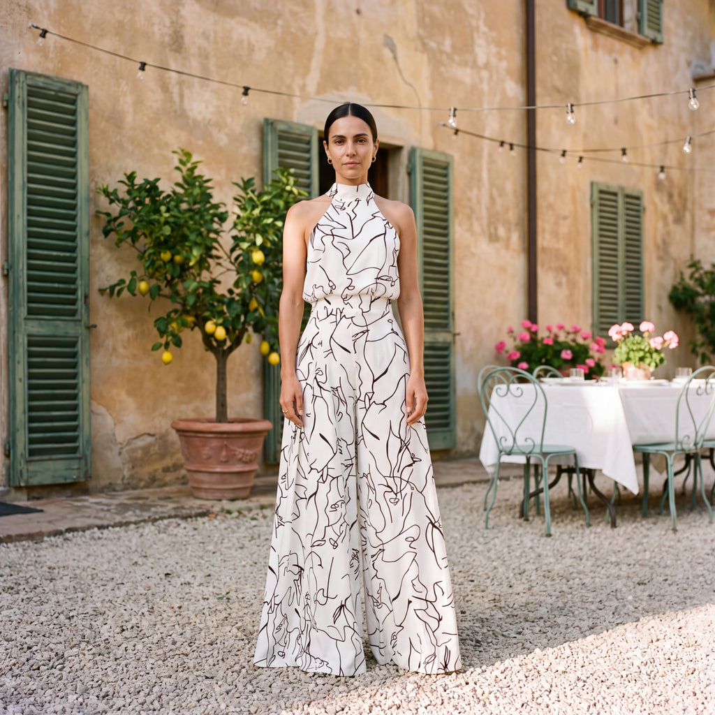 Ginevra | Halter Neck Jumpsuit with Palazzo Trousers