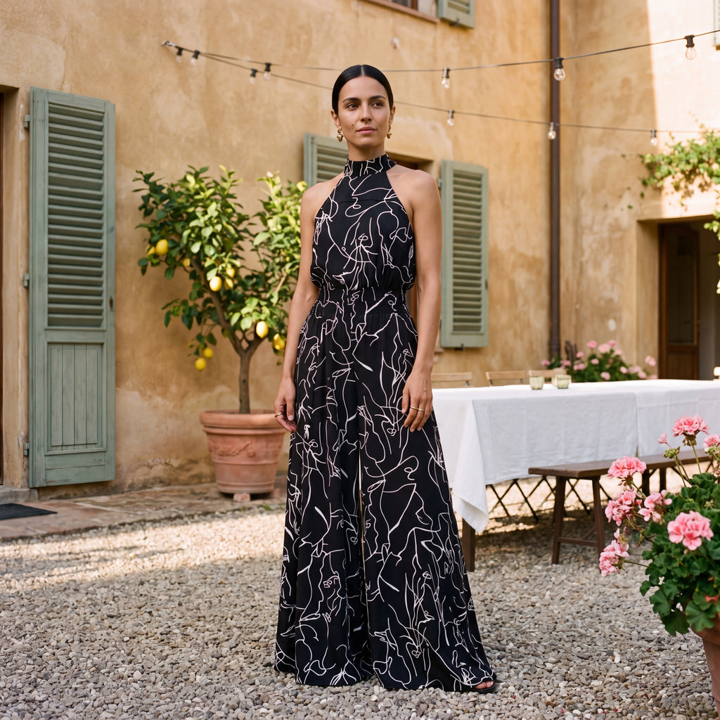 Ginevra | Halter Neck Jumpsuit with Palazzo Trousers