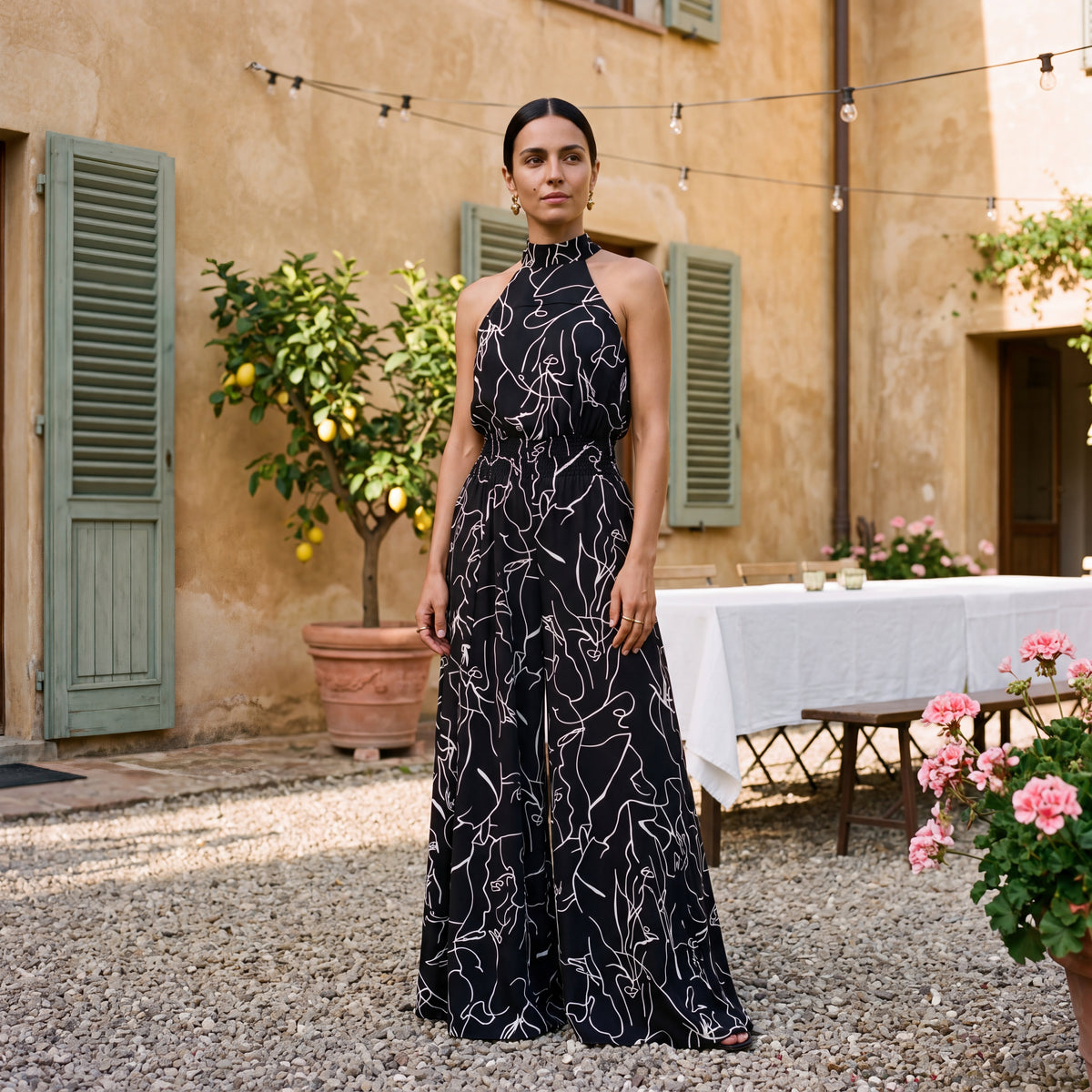 Ginevra | Halter Neck Jumpsuit with Palazzo Trousers