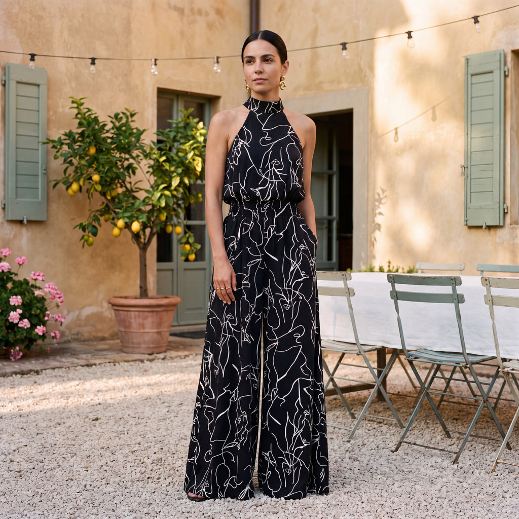 Ginevra | Halter Neck Jumpsuit with Palazzo Trousers