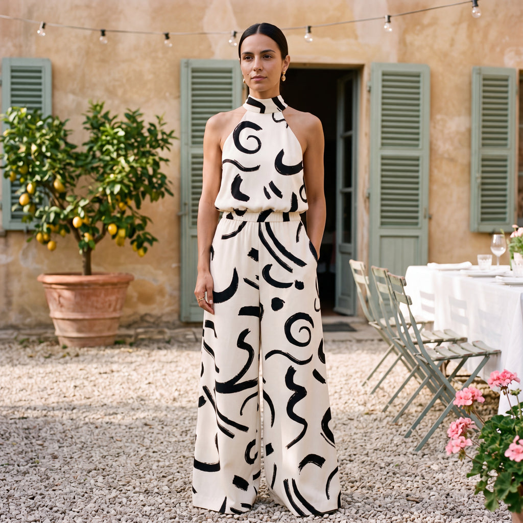 Ginevra | Halter Neck Jumpsuit with Palazzo Trousers