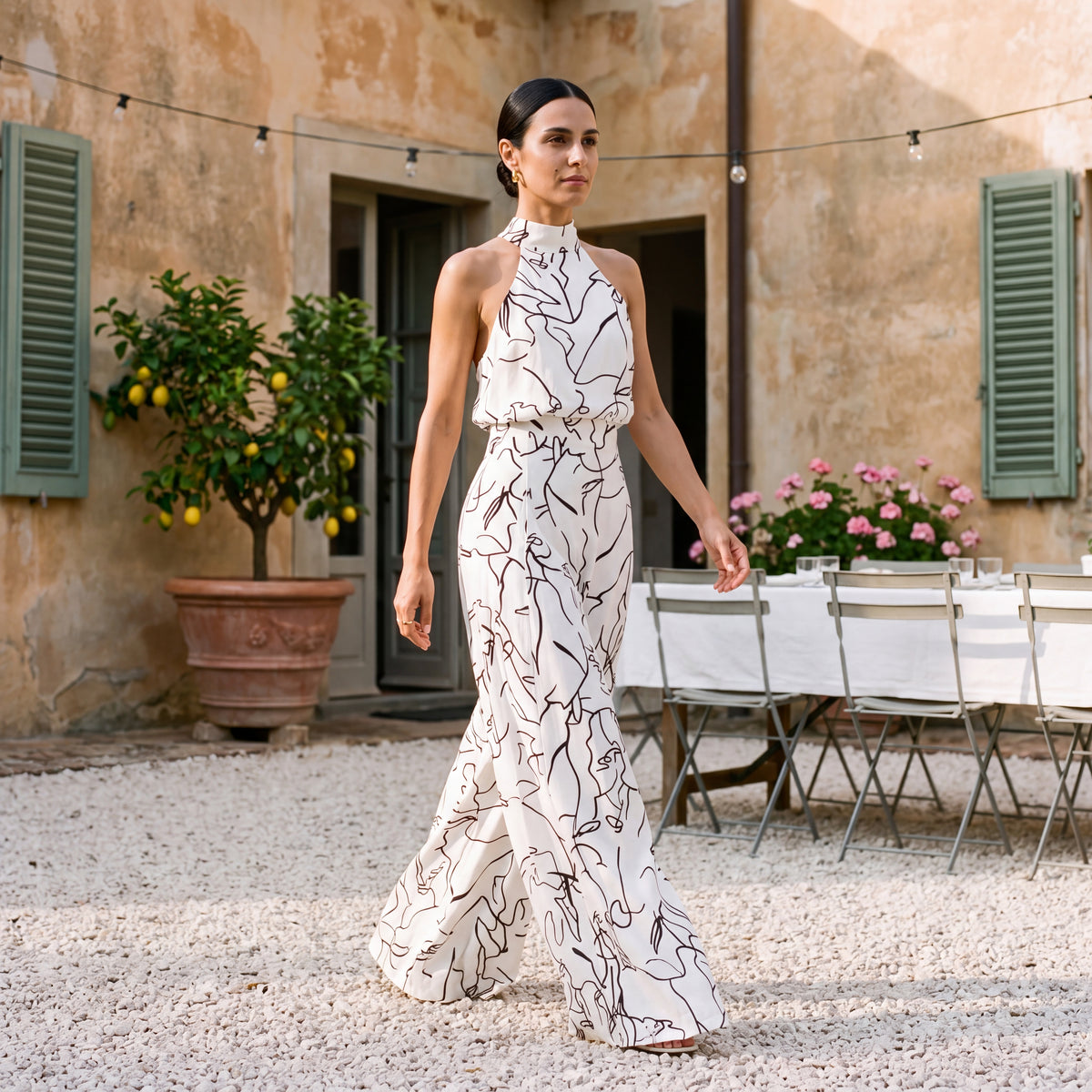 Ginevra | Elegant Neck Halter Jumpsuit & Palazzo Trousers