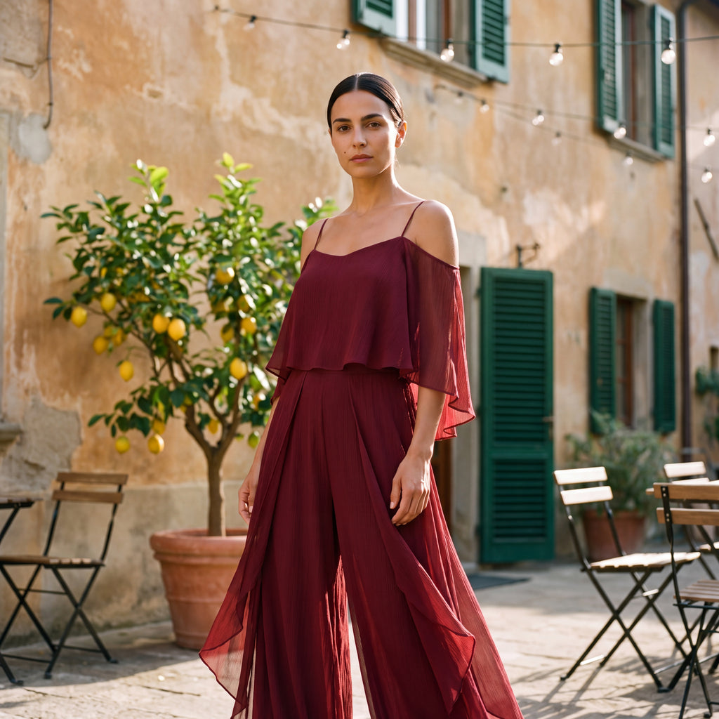 Sofia | Long Chiffon Dress with Off-Shoulder Neckline