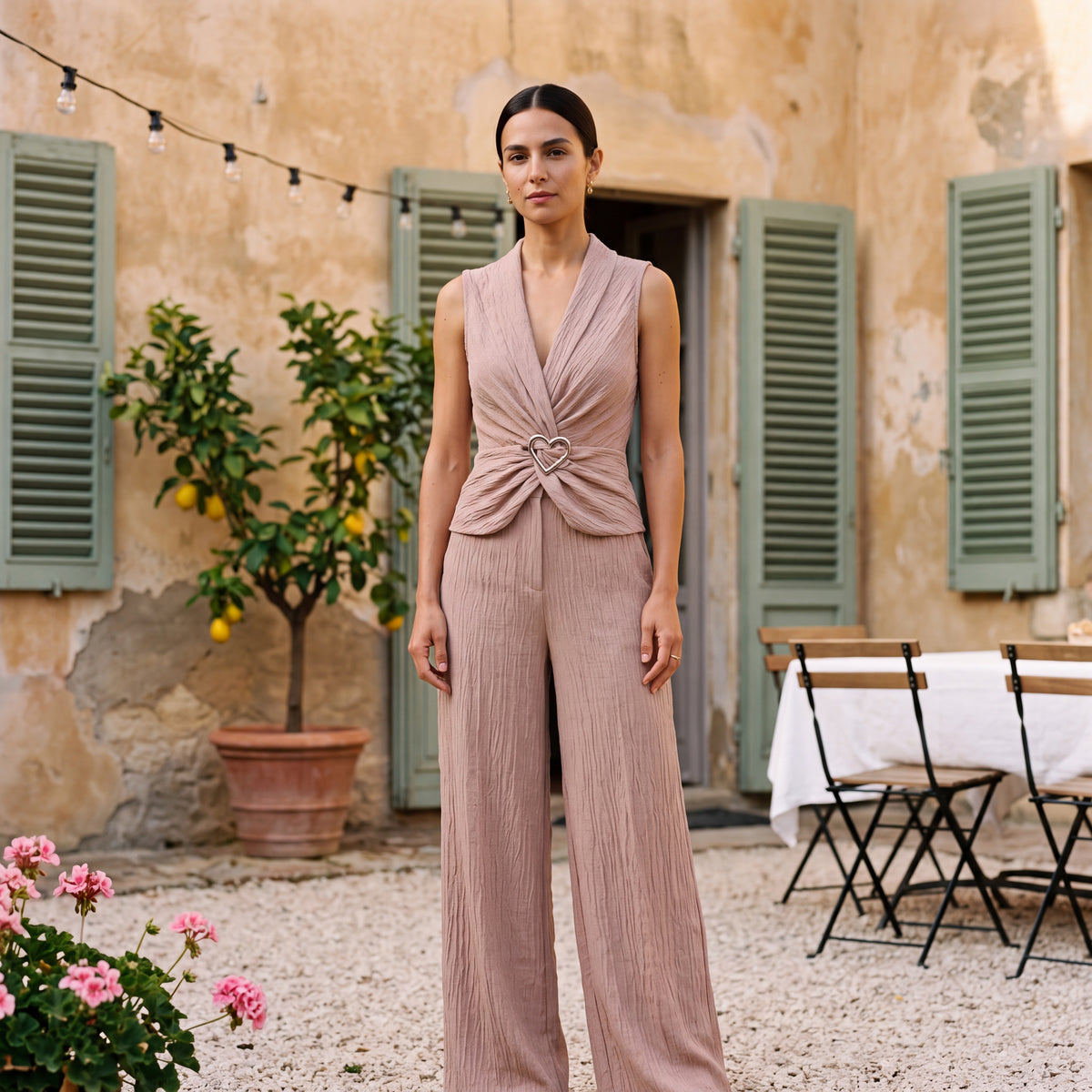 Light | Two-Piece Set Incrociato Top & Palazzo Trousers
