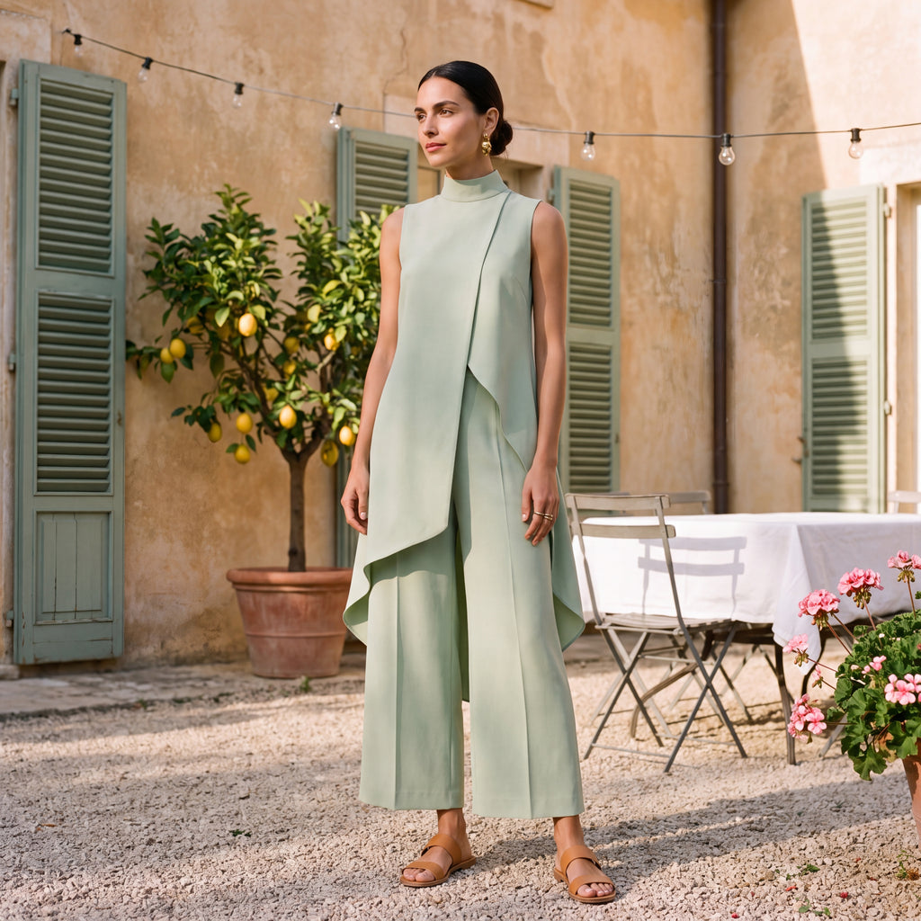 Martina | Two-Piece Set Elegant Draped Top & Palazzo Trousers