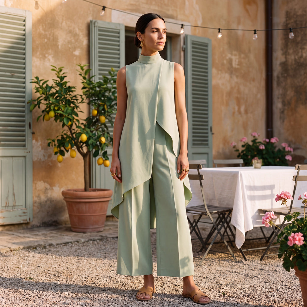 Martina | Two-Piece Set Elegant Draped Top & Palazzo Trousers